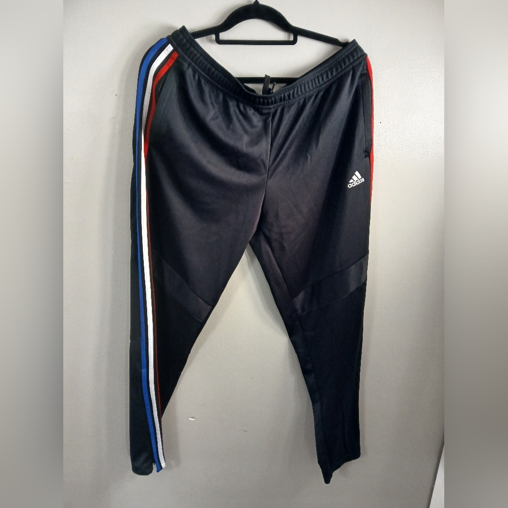 Adidas Black Track Pants with Red and Blue Stripes XL